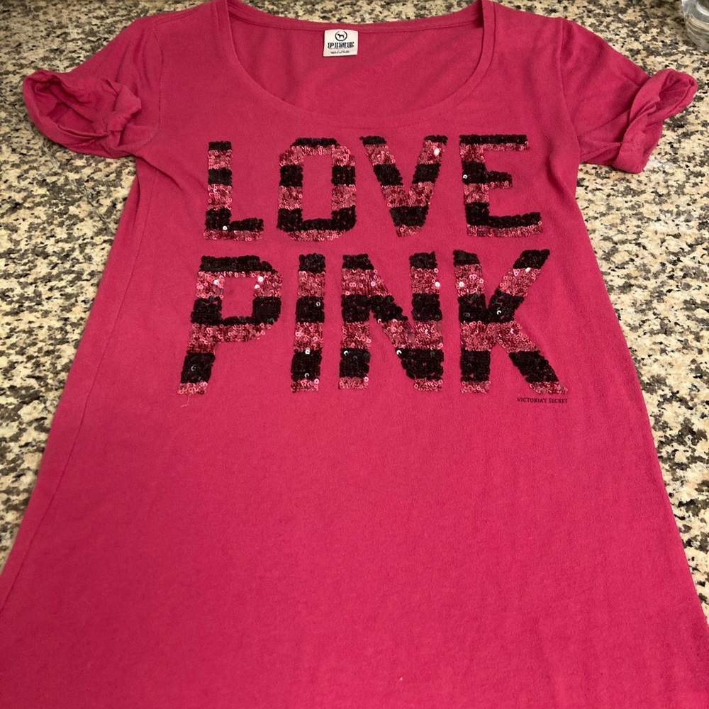 Victoria’s Secret PINK magenta top with black and magenta sequins